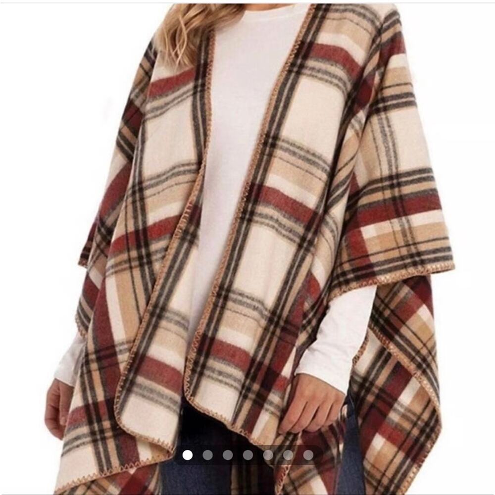 Woolrich Neutral Tan Fall Plaid Flannel Shawl/Wrap Blanket Scarf - One Size